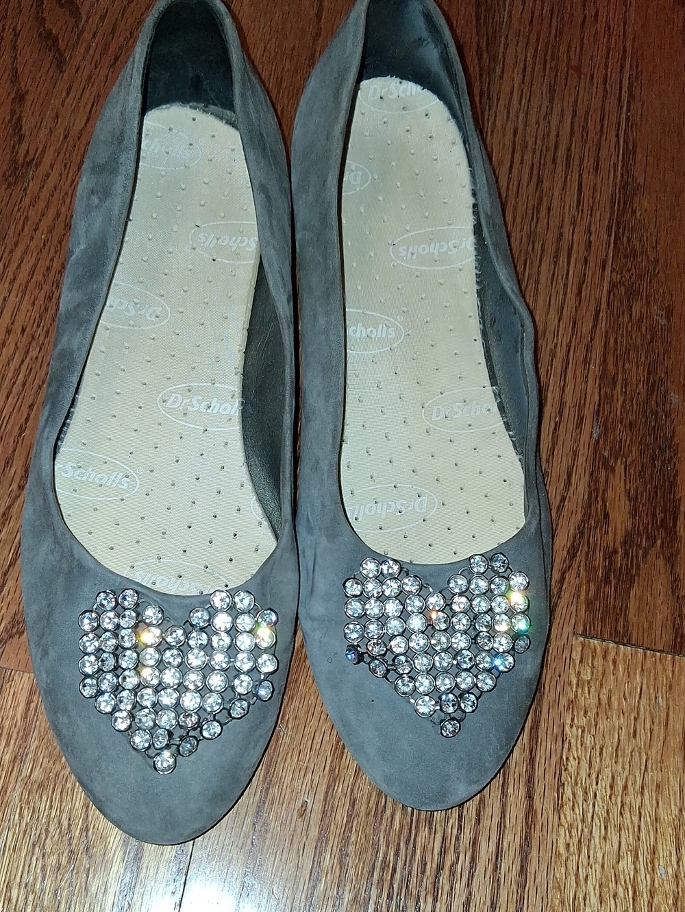 Vaneli Gray Suede Heart-Embellished Ballet Flats